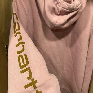 Carhartt Women's Soft Pink Hoodie with Gold Logo
